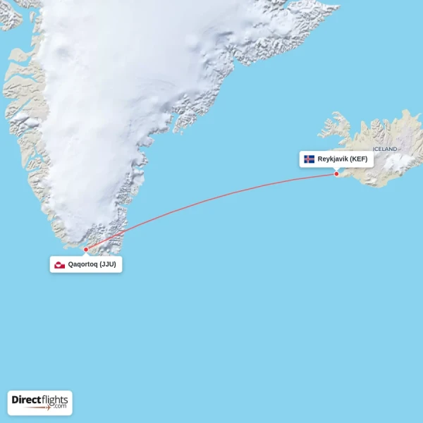Reykjavik - Qaqortoq direct flight map