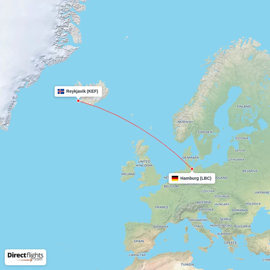 KEF - LBC route map