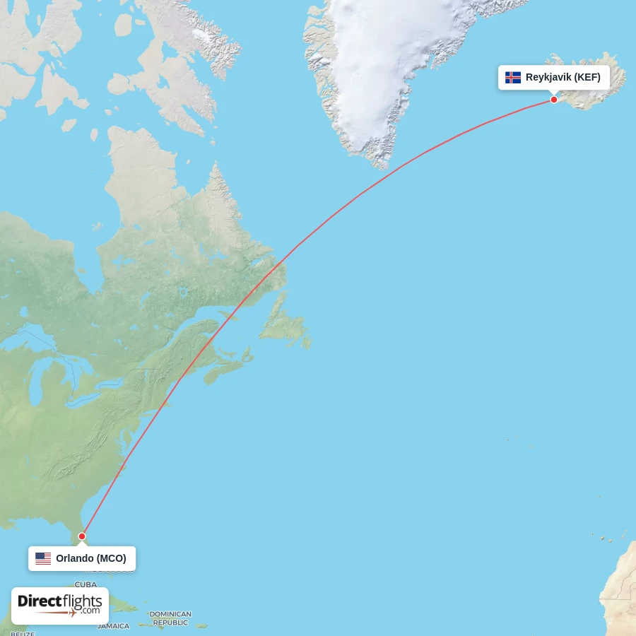 KEF - MCO route map