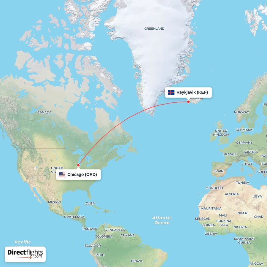 KEF - ORD route map
