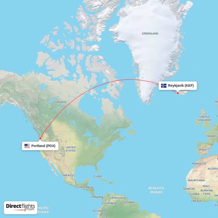 KEF - PDX route map
