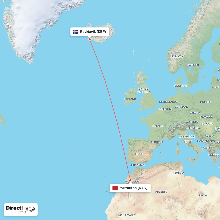 KEF - RAK route map