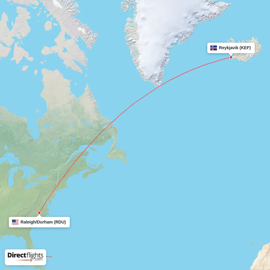 KEF - RDU route map