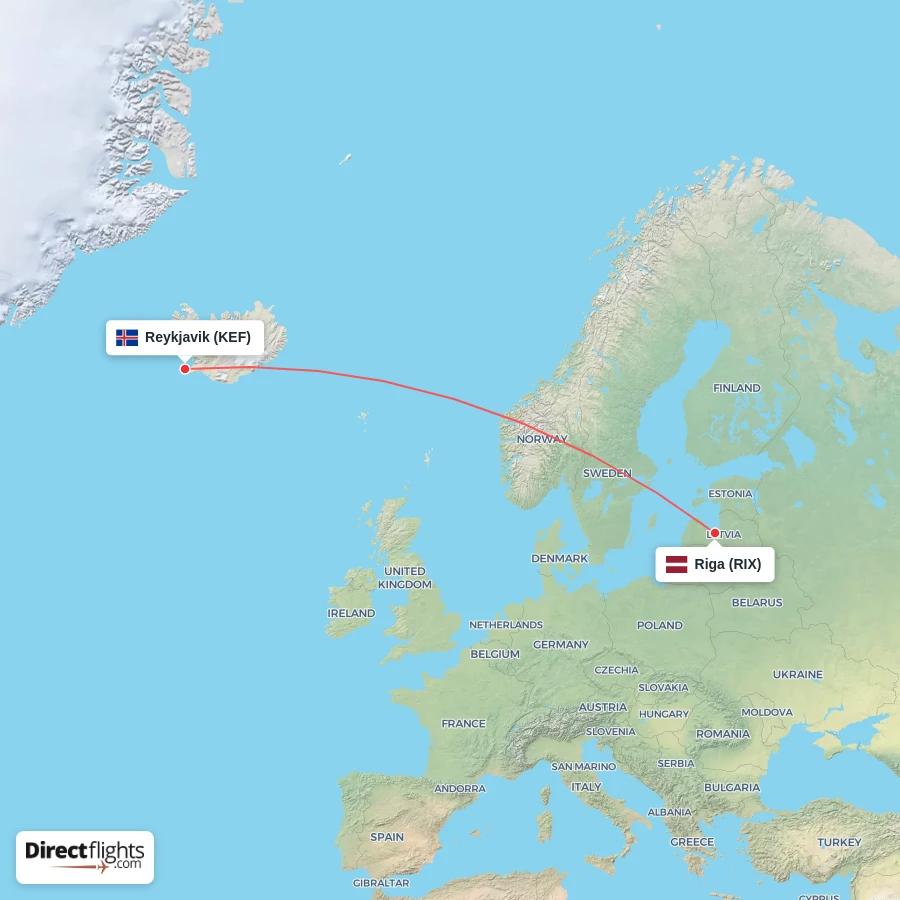 KEF - RIX route map