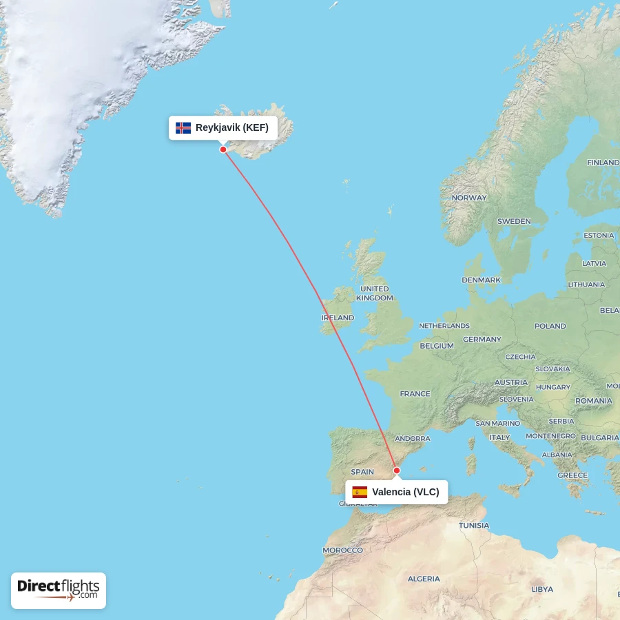 KEF - VLC route map