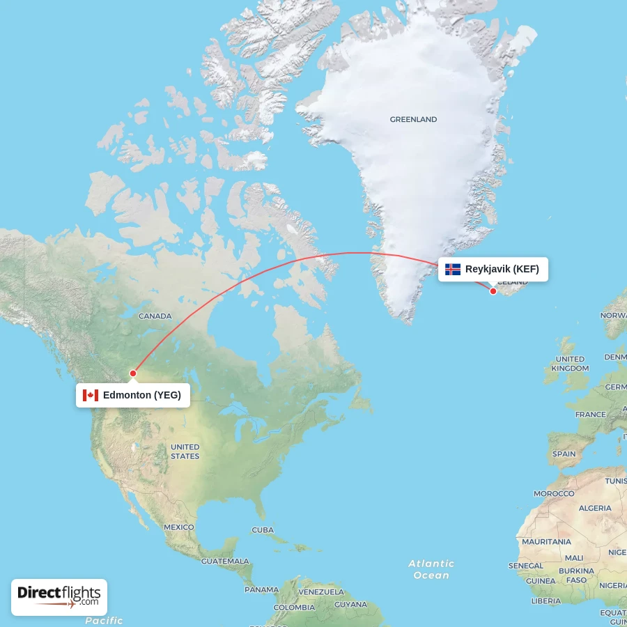 KEF - YEG route map