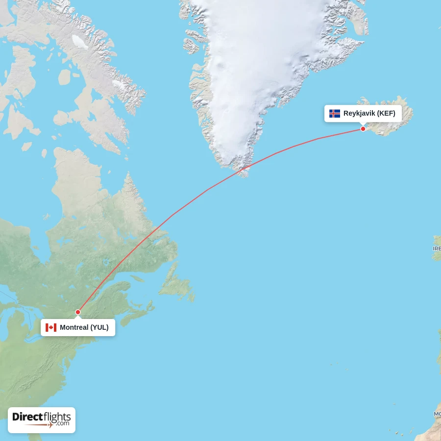 KEF - YUL route map