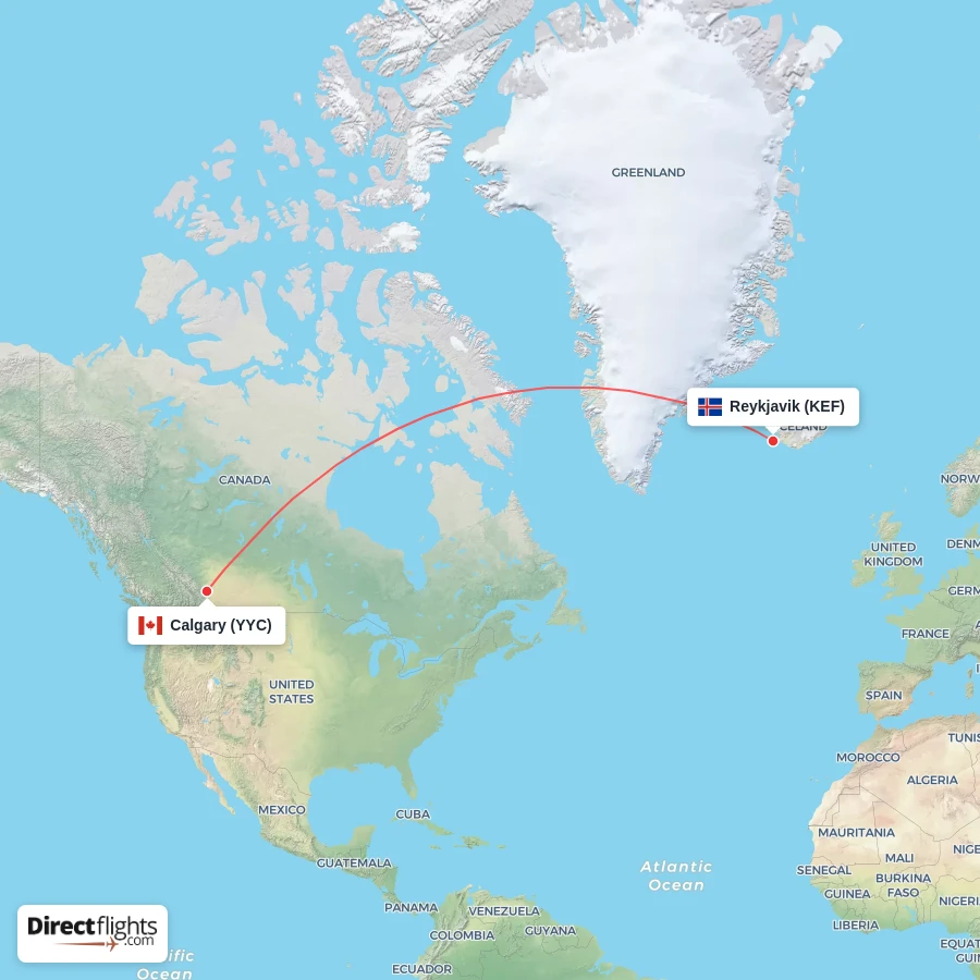 KEF - YYC route map