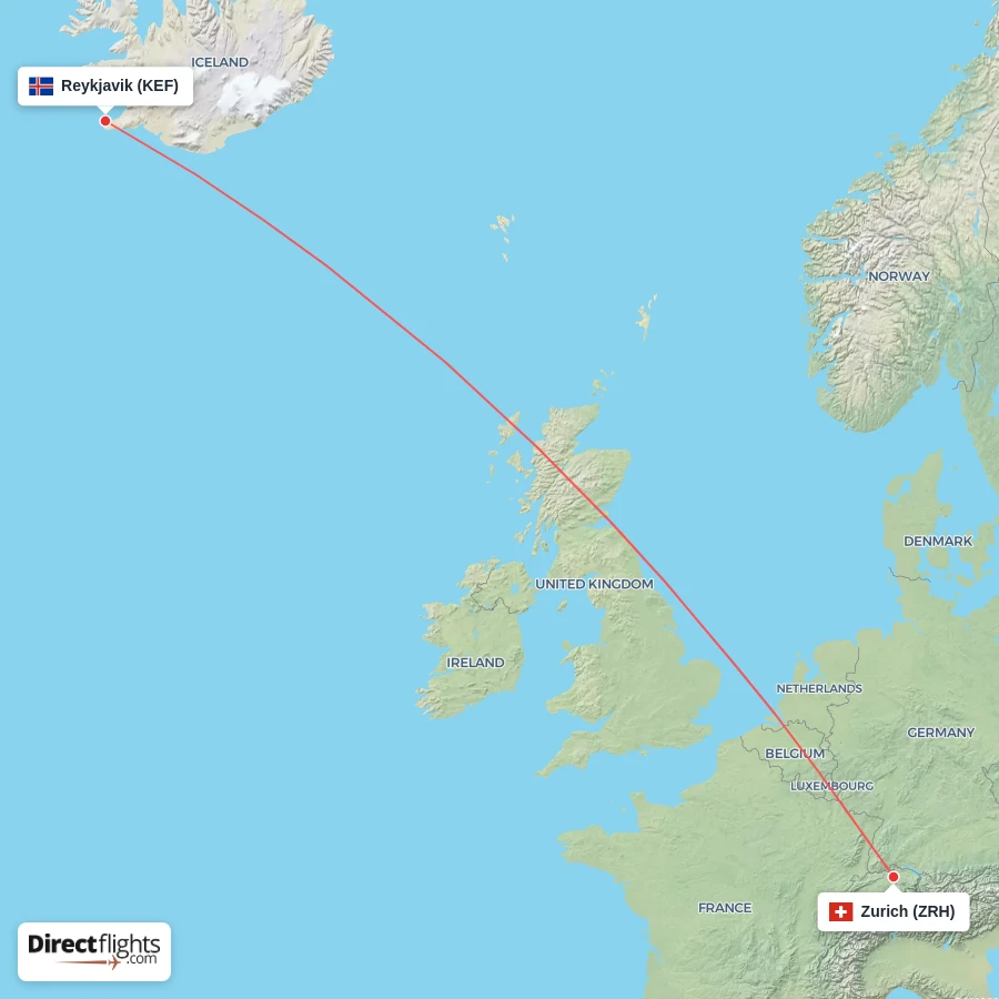 KEF - ZRH route map