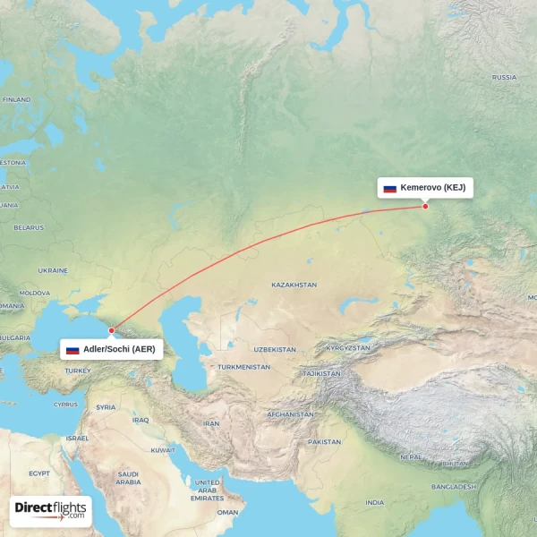 Kemerovo - Adler/Sochi direct flight map