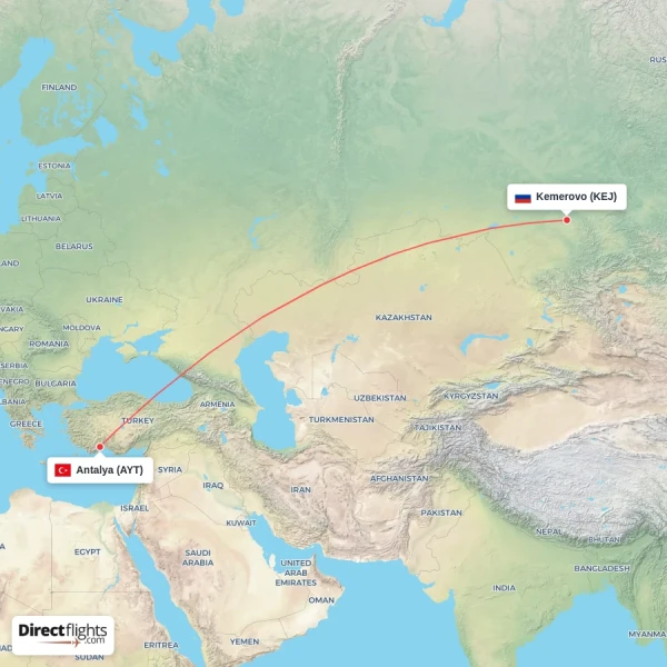 Kemerovo - Antalya direct flight map
