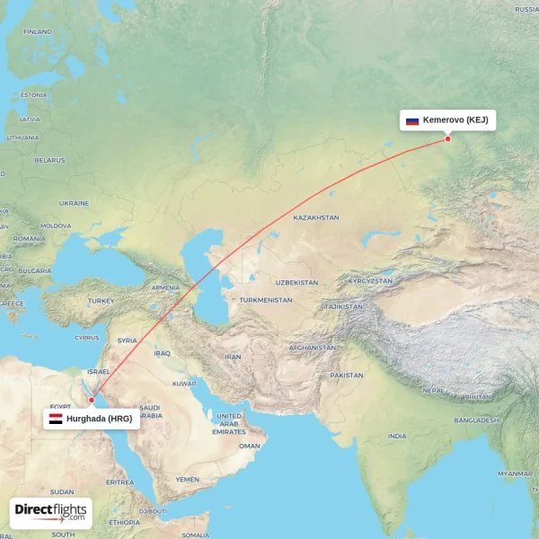 Kemerovo - Hurghada direct flight map