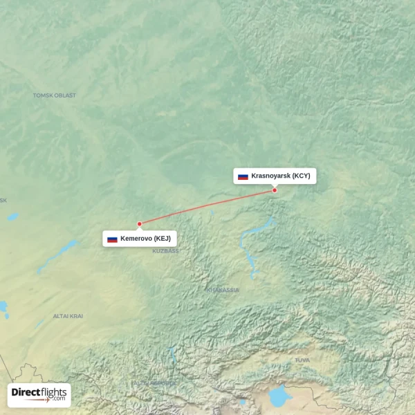 Kemerovo - Krasnoyarsk direct flight map