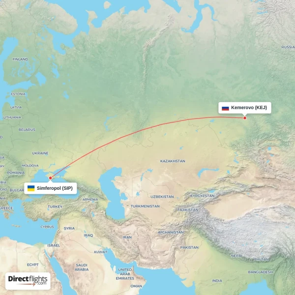 Kemerovo - Simferopol direct flight map