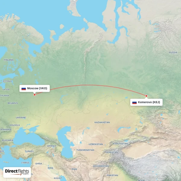 Kemerovo - Moscow direct flight map