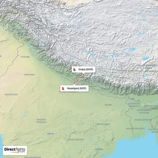 Nepalganj - Dolpa direct flight map