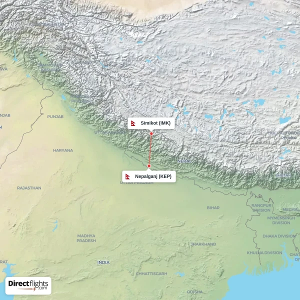 Nepalganj - Simikot direct flight map