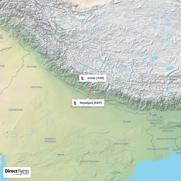Nepalganj - Jumla direct flight map