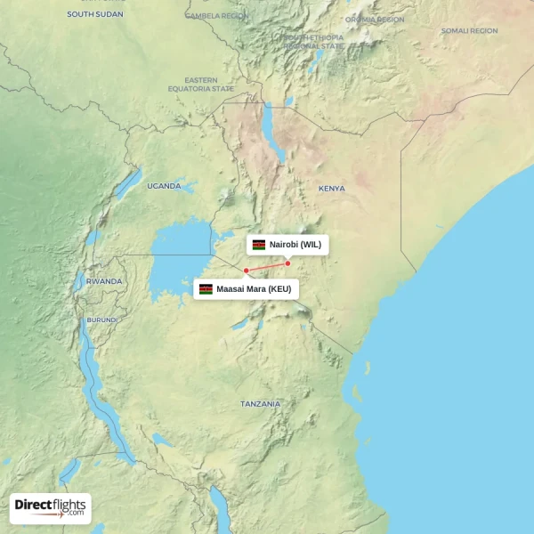 Maasai Mara - Nairobi direct flight map