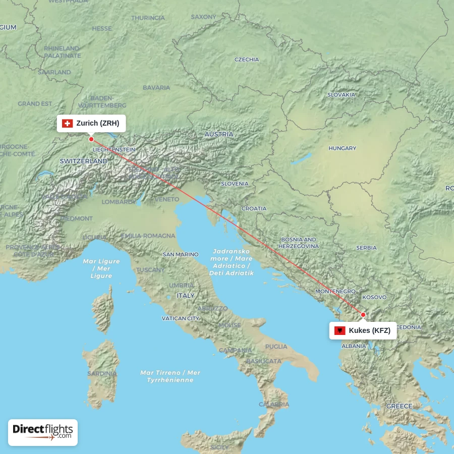 KFZ - ZRH route map