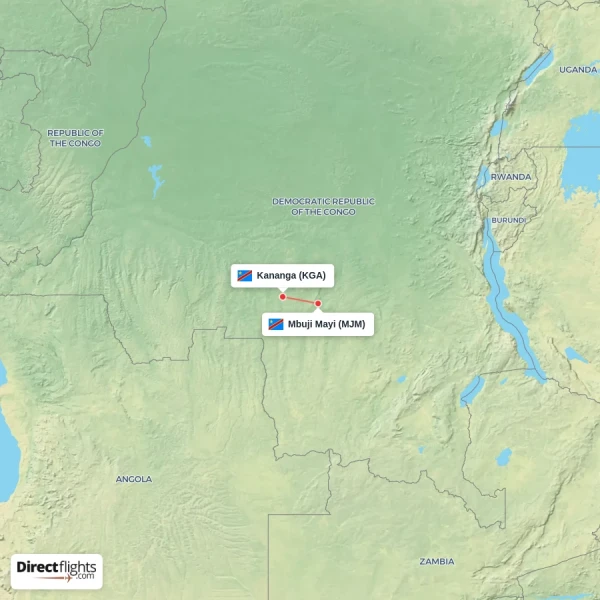 Kananga - Mbuji Mayi direct flight map