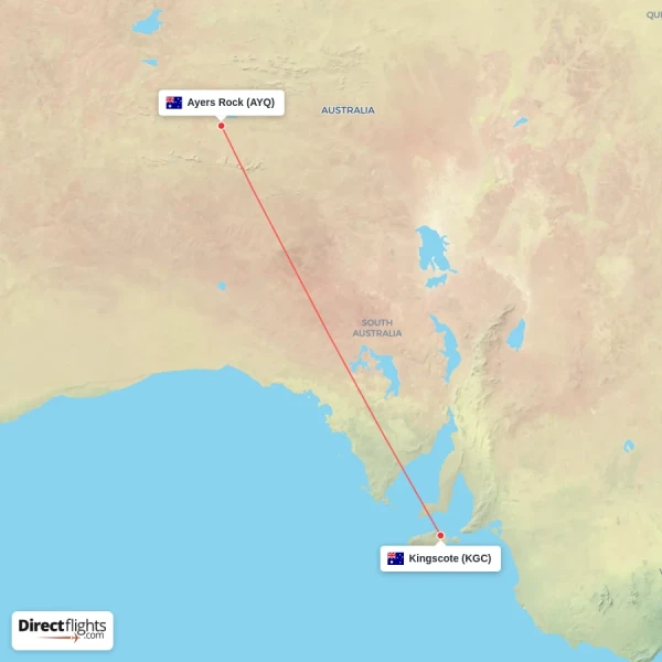 Kingscote - Ayers Rock direct flight map
