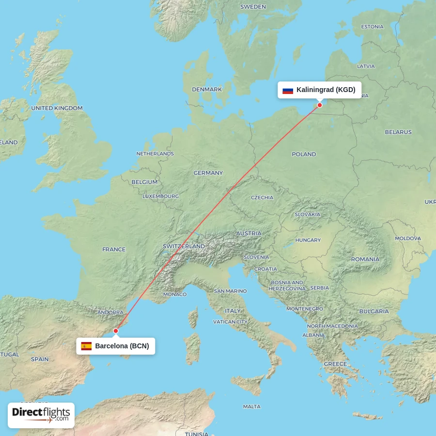 KGD - BCN route map