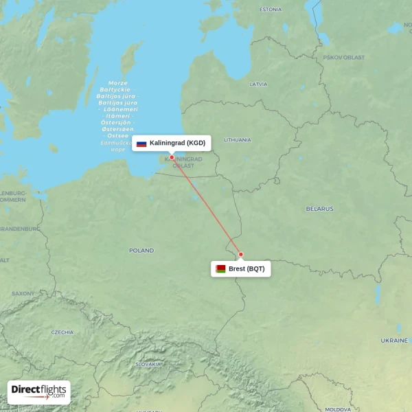 Kaliningrad - Brest direct flight map