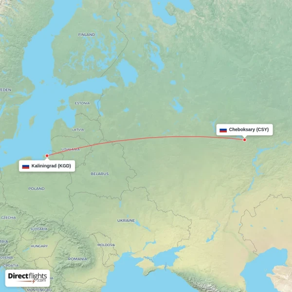 Kaliningrad - Cheboksary direct flight map
