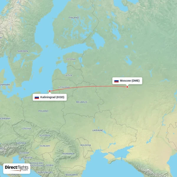 Kaliningrad - Moscow direct flight map