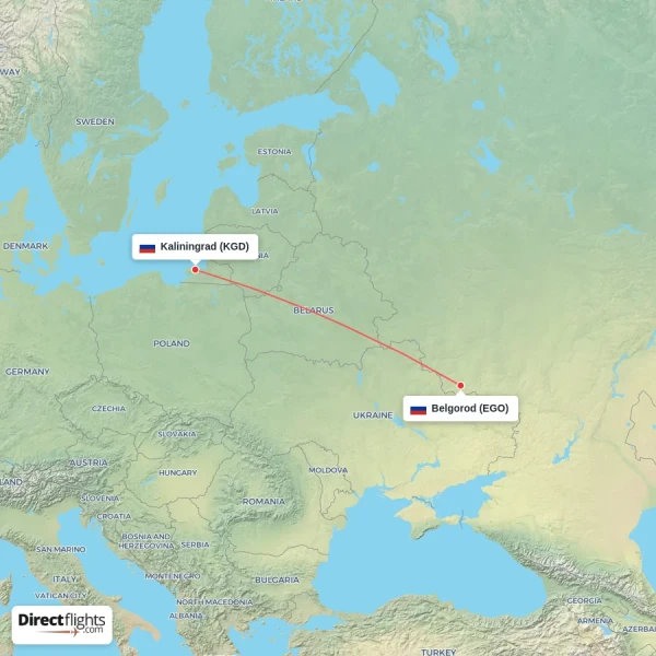 Kaliningrad - Belgorod direct flight map
