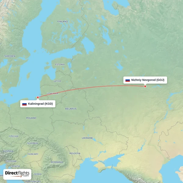 Kaliningrad - Nizhniy Novgorod direct flight map