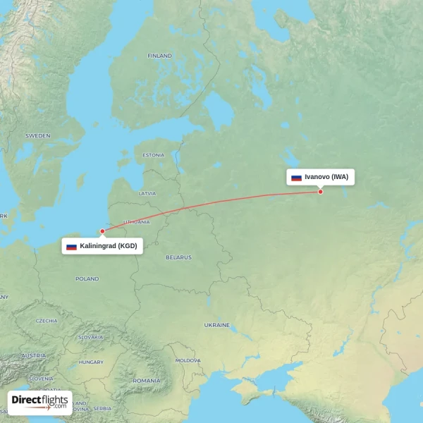 Kaliningrad - Ivanovo direct flight map