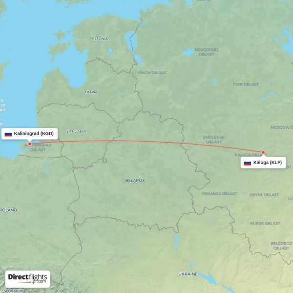 Kaliningrad - Kaluga direct flight map
