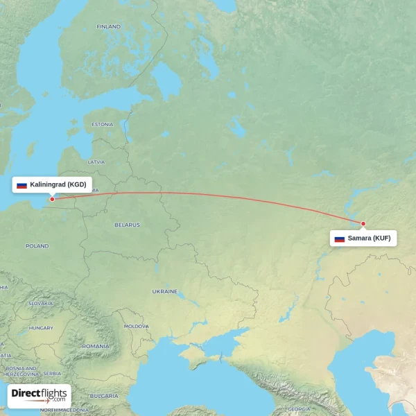 Kaliningrad - Samara direct flight map