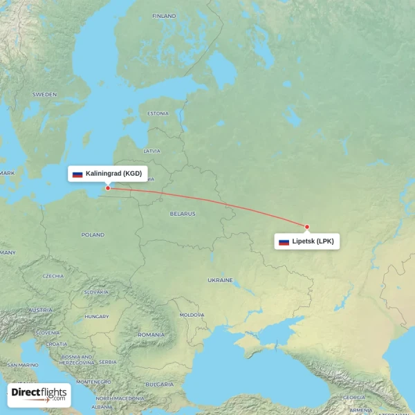 Kaliningrad - Lipetsk direct flight map