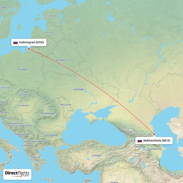 Kaliningrad - Makhachkala direct flight map