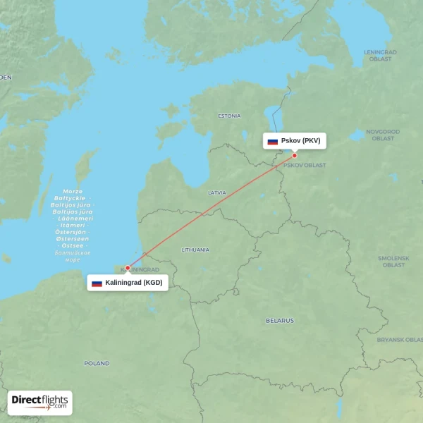 Kaliningrad - Pskov direct flight map