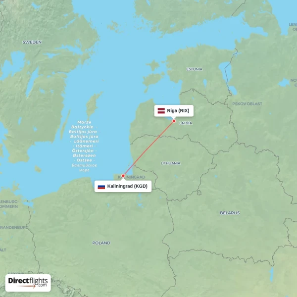 Kaliningrad - Riga direct flight map