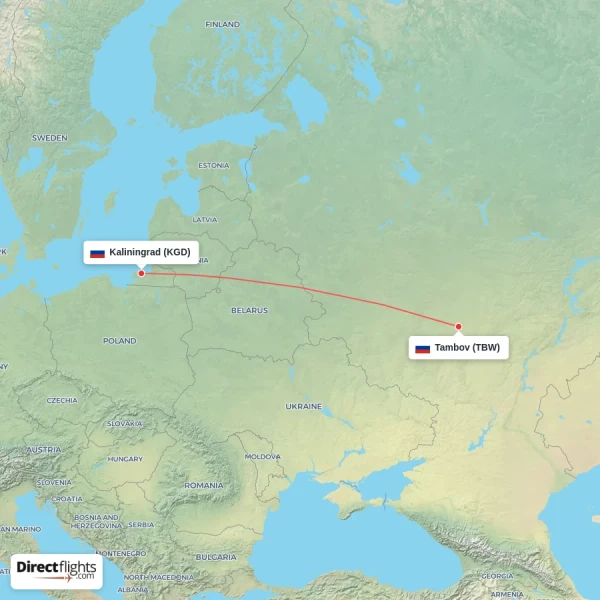 Kaliningrad - Tambov direct flight map