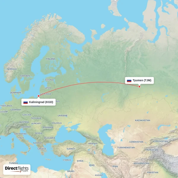 Kaliningrad - Tyumen direct flight map