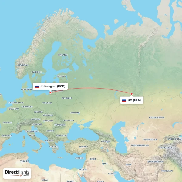 Kaliningrad - Ufa direct flight map