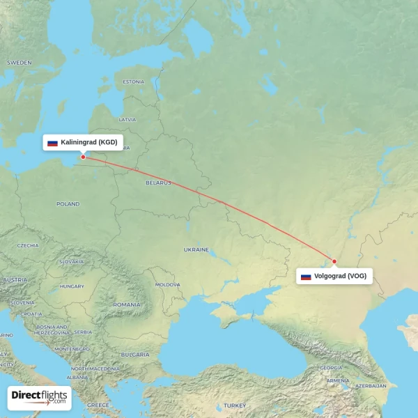 Kaliningrad - Volgograd direct flight map