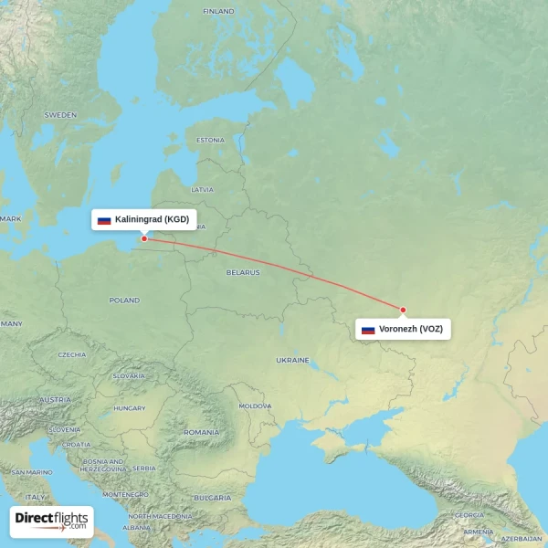 Kaliningrad - Voronezh direct flight map