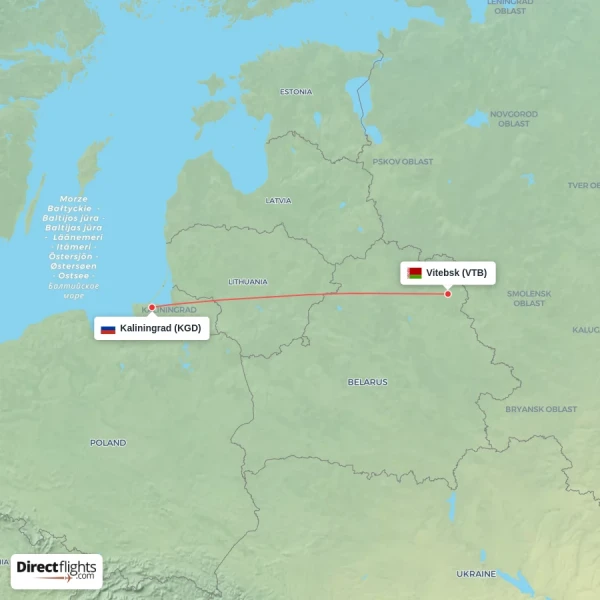 Kaliningrad - Vitebsk direct flight map
