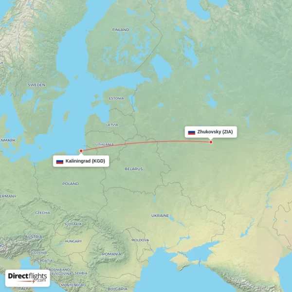 Kaliningrad - Zhukovsky direct flight map