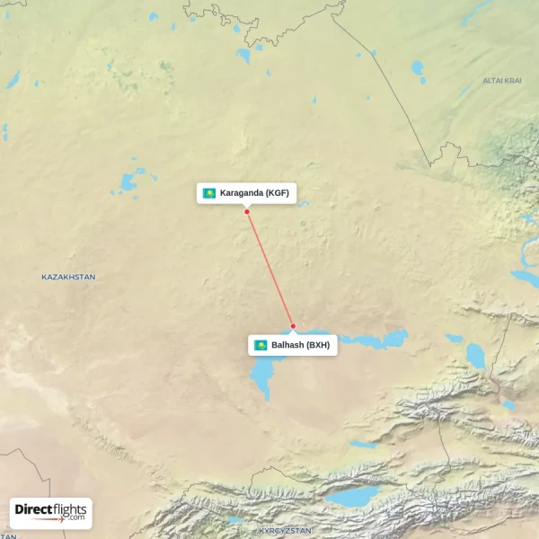 Karaganda - Balhash direct flight map