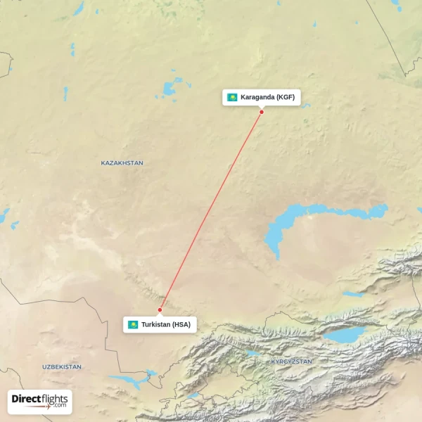 Karaganda - Turkistan direct flight map