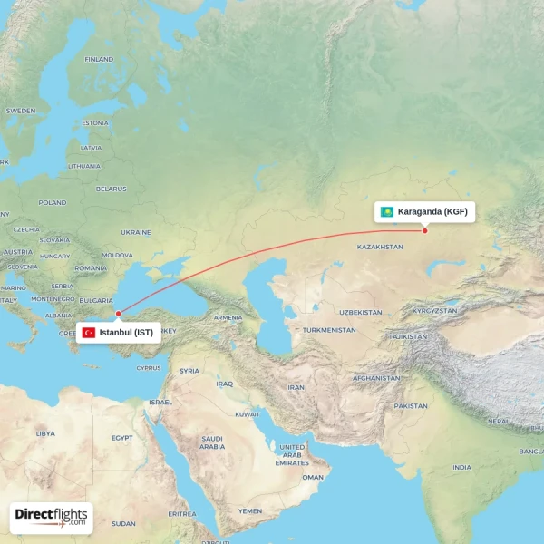 Karaganda - Istanbul direct flight map