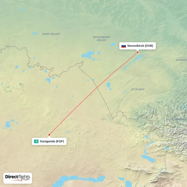 Karaganda - Novosibirsk direct flight map